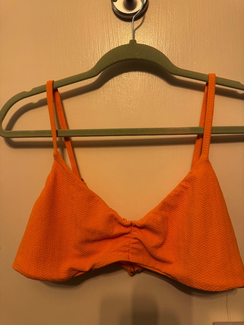 Dippin Daisy's Britney Triangle Bikini Top/Reef, Adjustable Straps, Orange Sz. L